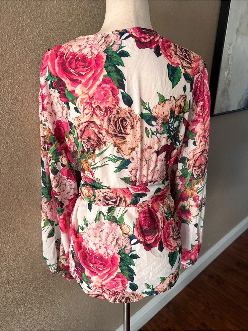 Jealous Tomato Floral Wrap Blouse in Ivory, Rose, Green
